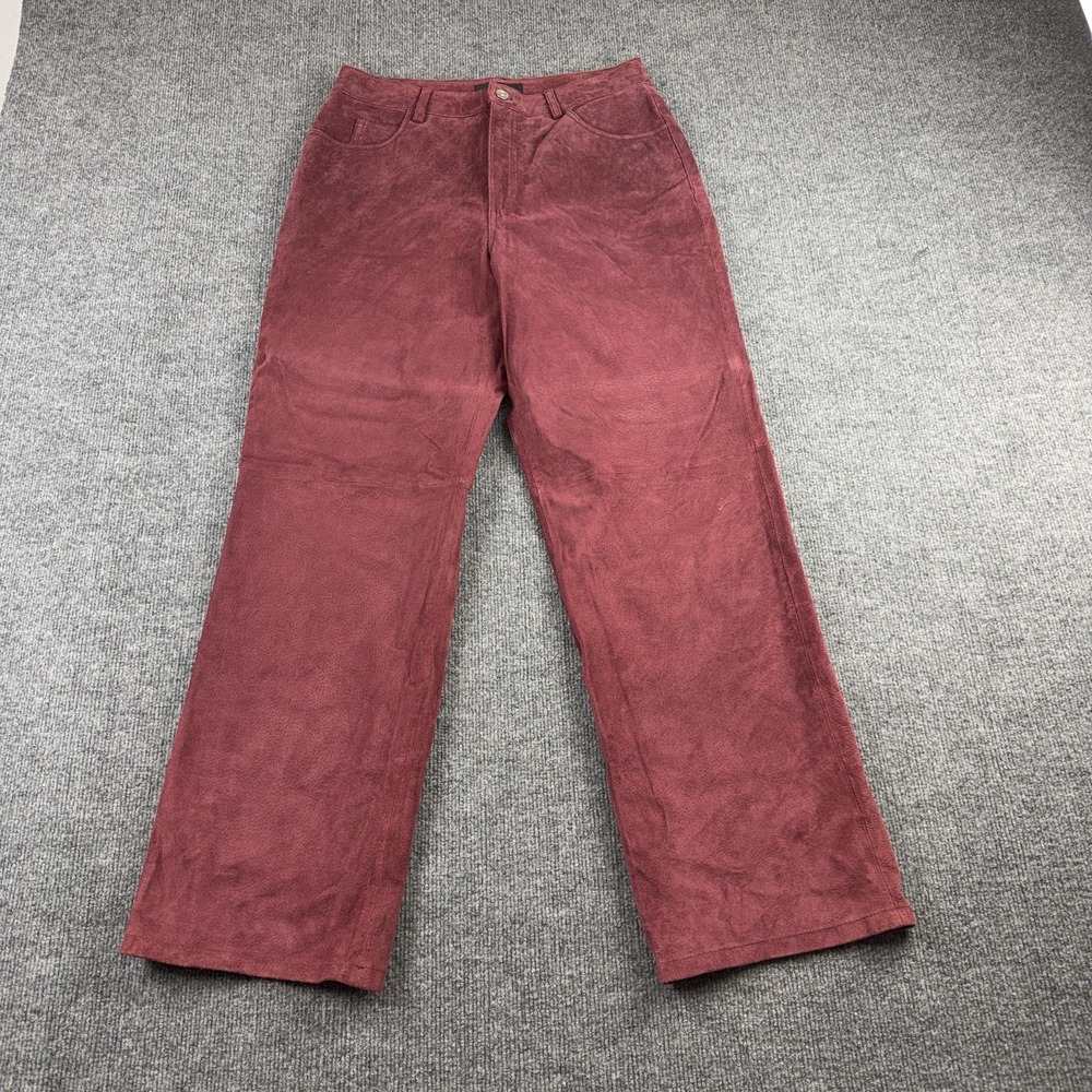 VTG Ios Dress Pants Womens 12 Red Genuine Leather Straight Leg Lined Pockets Zip
